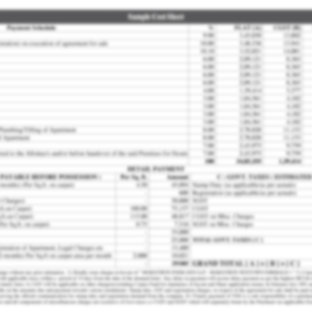  Sobha Lifestyle Cost-Sheet